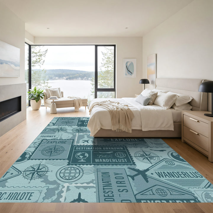 Vintage Travel Stamp Collage Rug