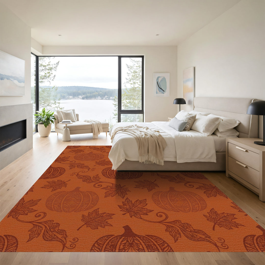 Ornate Pumpkin Maple Leaf Autumn Rug