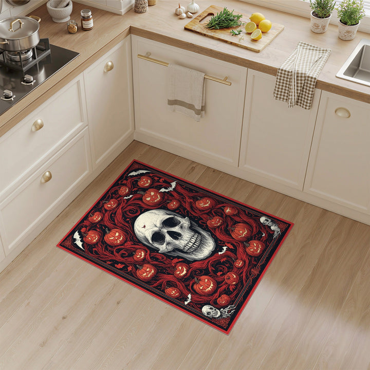 Gothic Skull and Pumpkin Red Area Rug