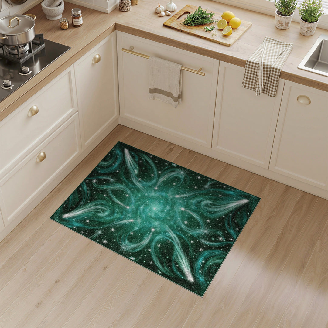 Starry Teal Nebula Washable Area Rug
