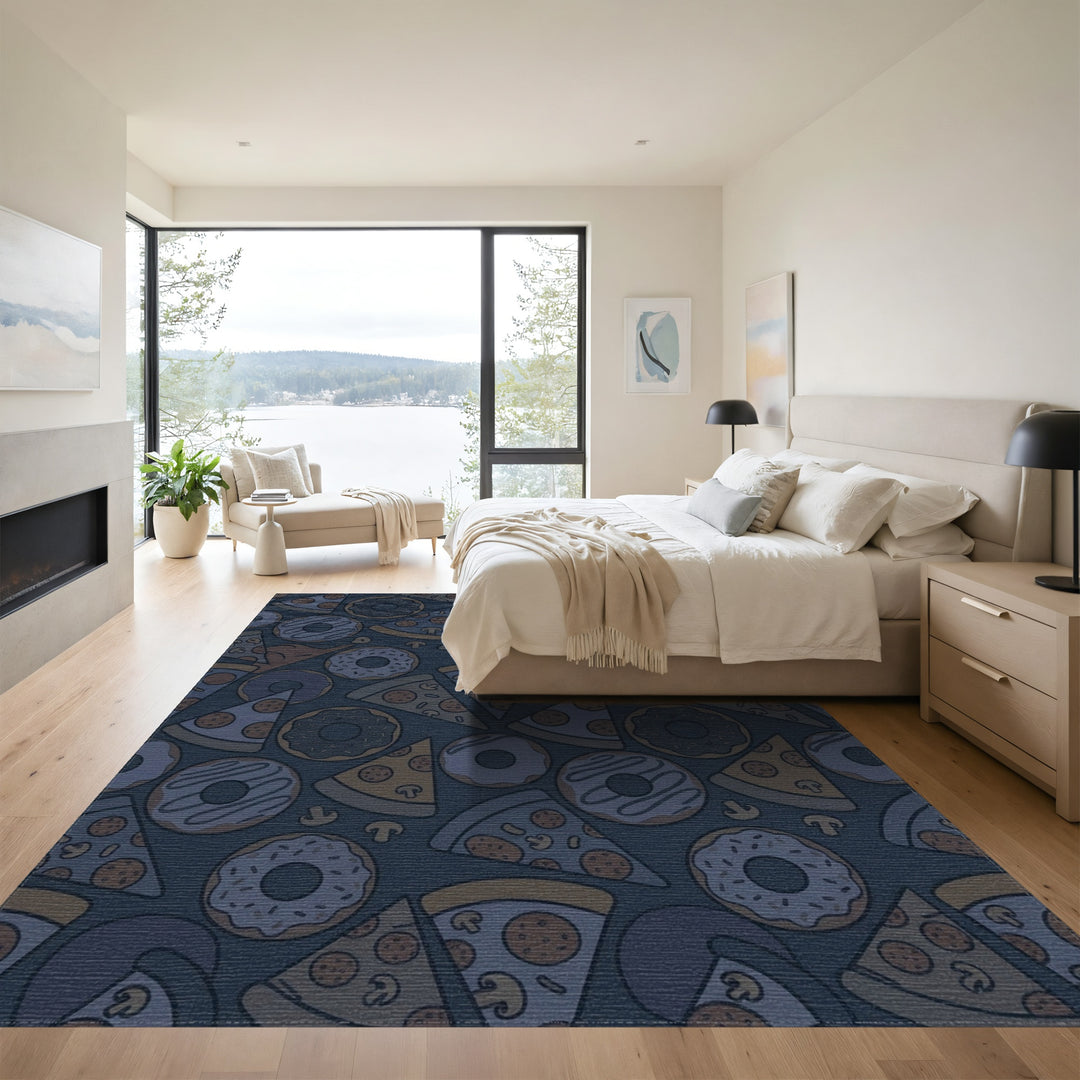 Navy Blue Pizza Donut Collage Rug