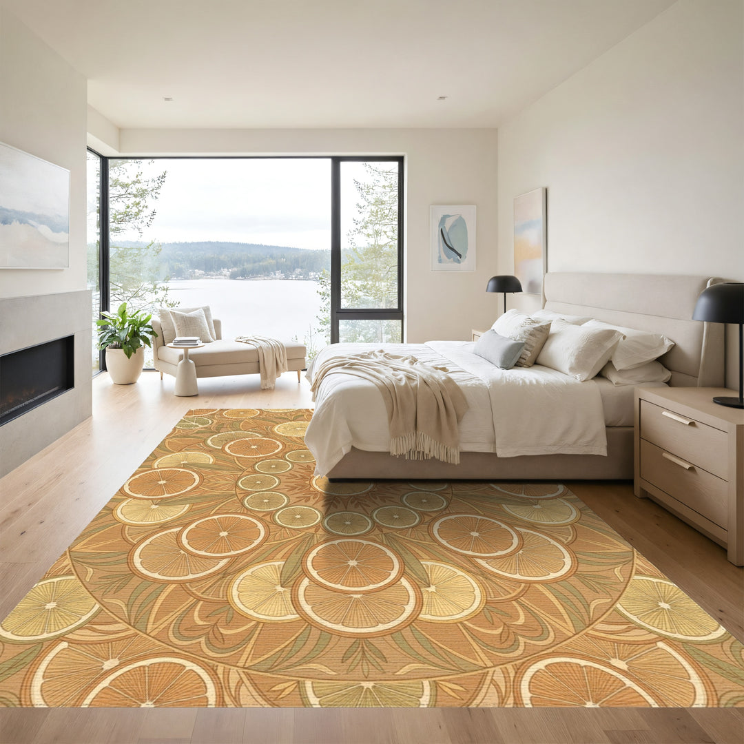 Golden Orange and Lemon Slice Mandala Rug