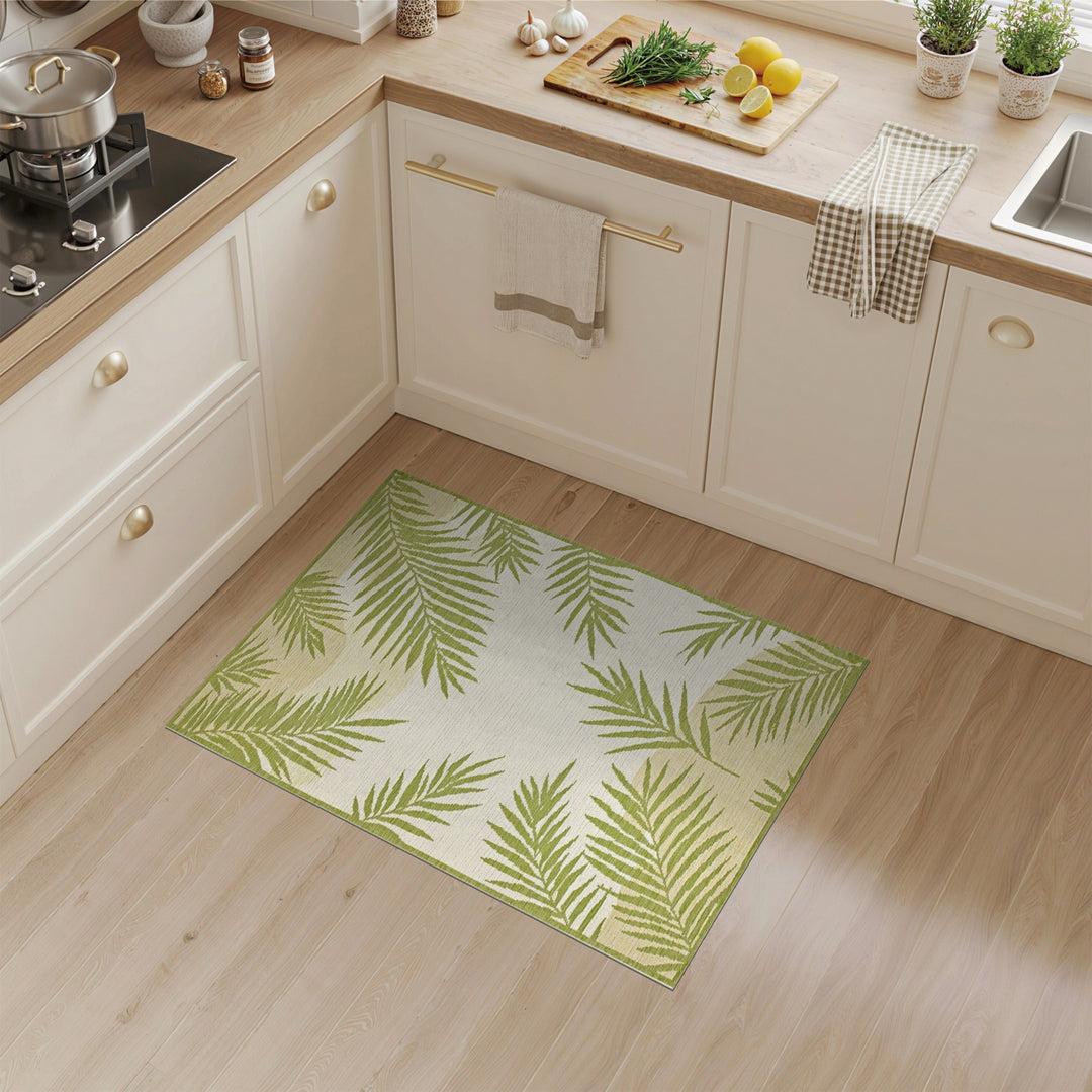 Green Palm Frond Green Area Rug
