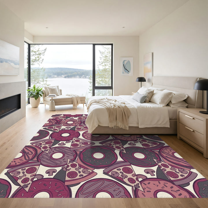 Crimson Creamy Donut Pizza Slice Fun Rug