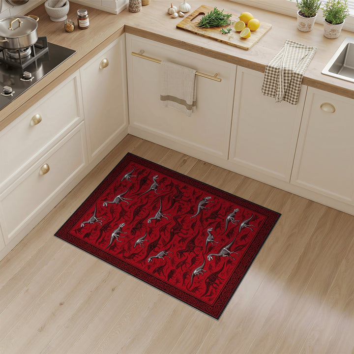 Dinosaur Skeleton Red Area Rug