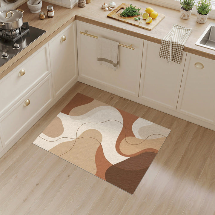Abstract Area Brown and Tan Wavy Brown Abstract Area Rug