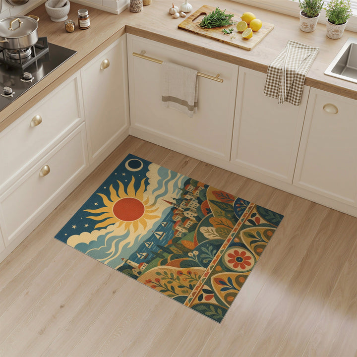 Coastal Sun and Sailboat Area Rug