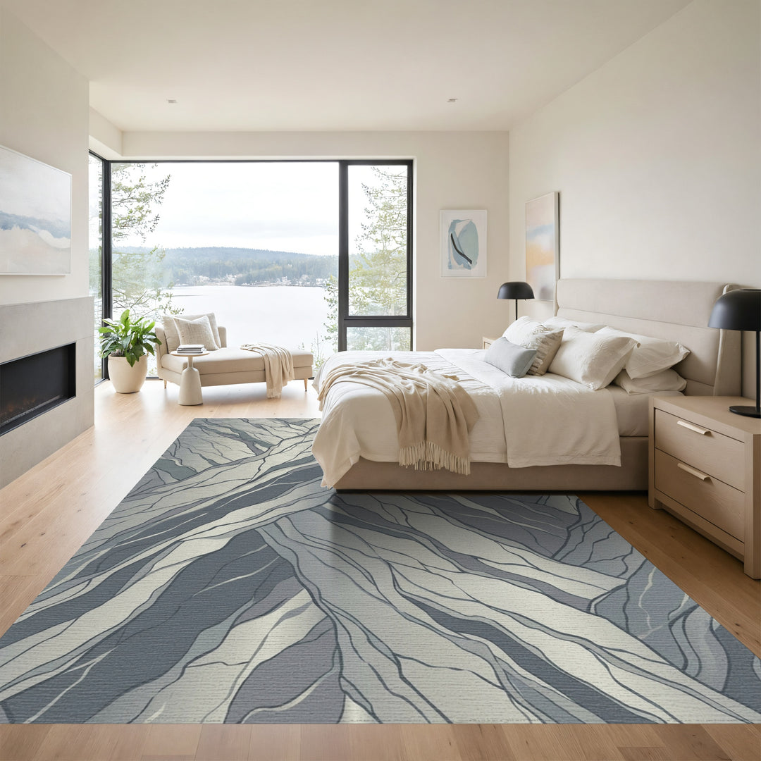Abstract Gray Swirling Lines Rug