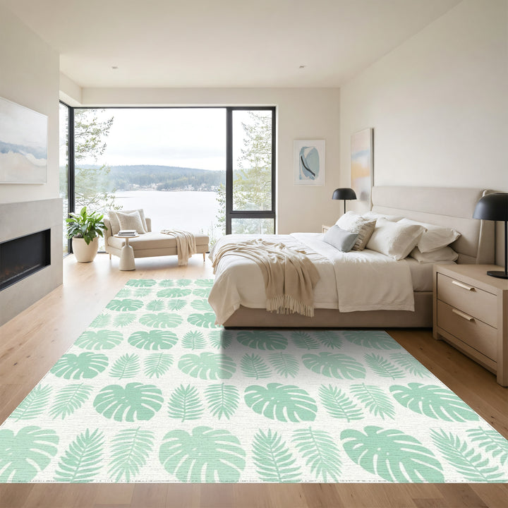Whimsical Mint Tropical Leaf Medley Rug