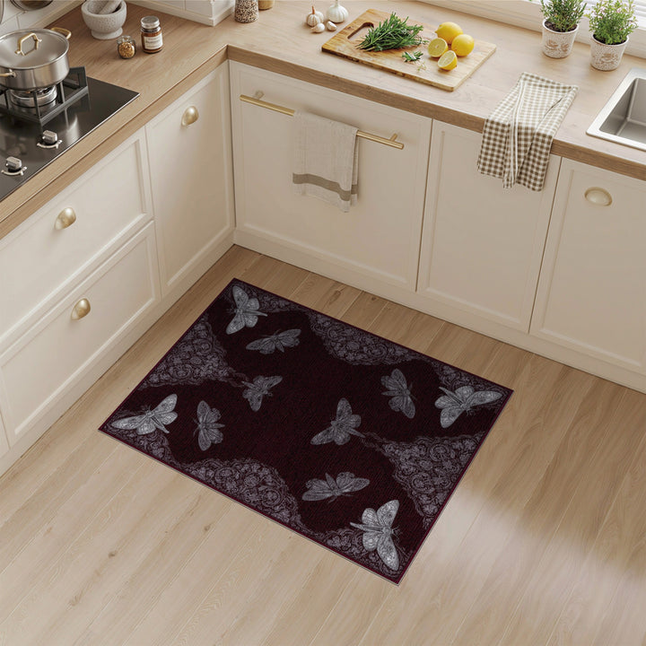 Deep Red Vintage Moth Area Rug