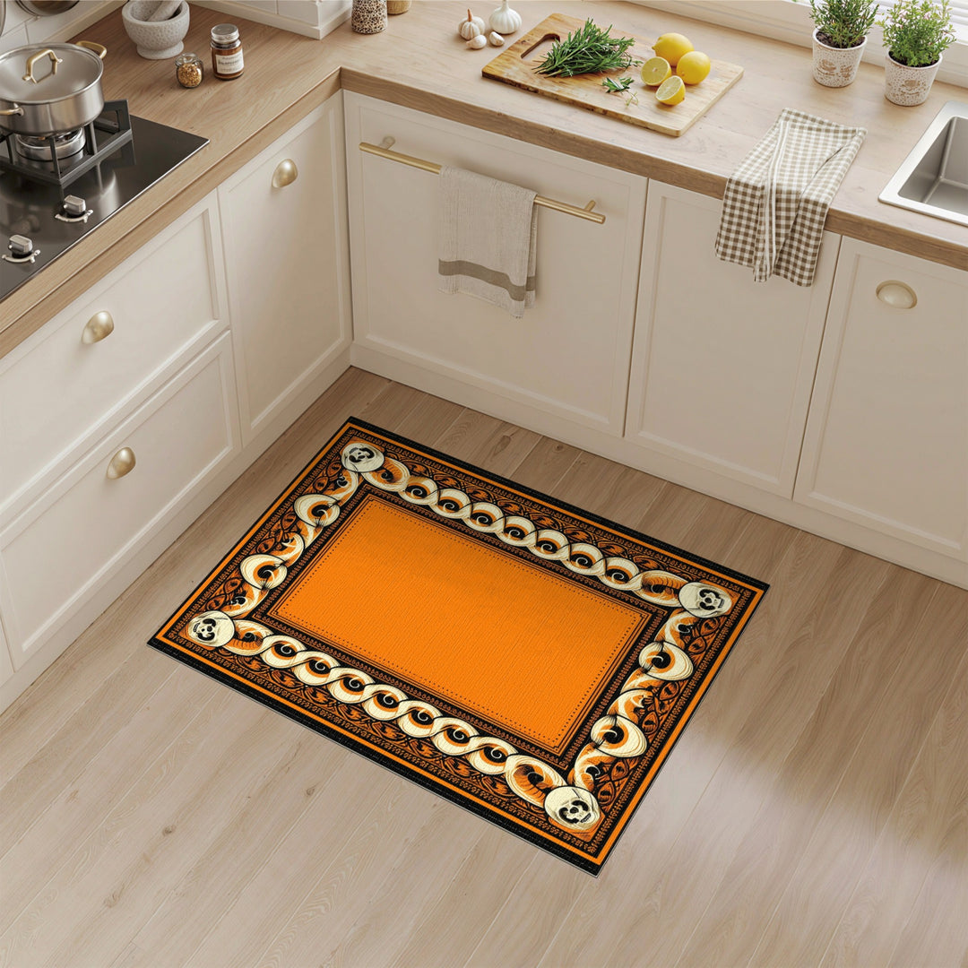 Orange Skull Tribal Border Area Rug