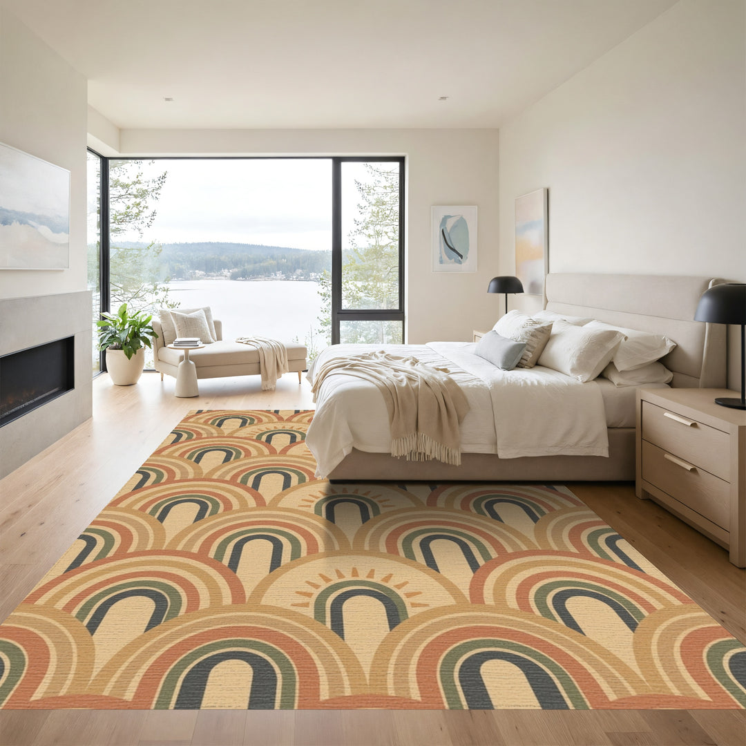Earthy Tone Rainbow Sunburst Rug