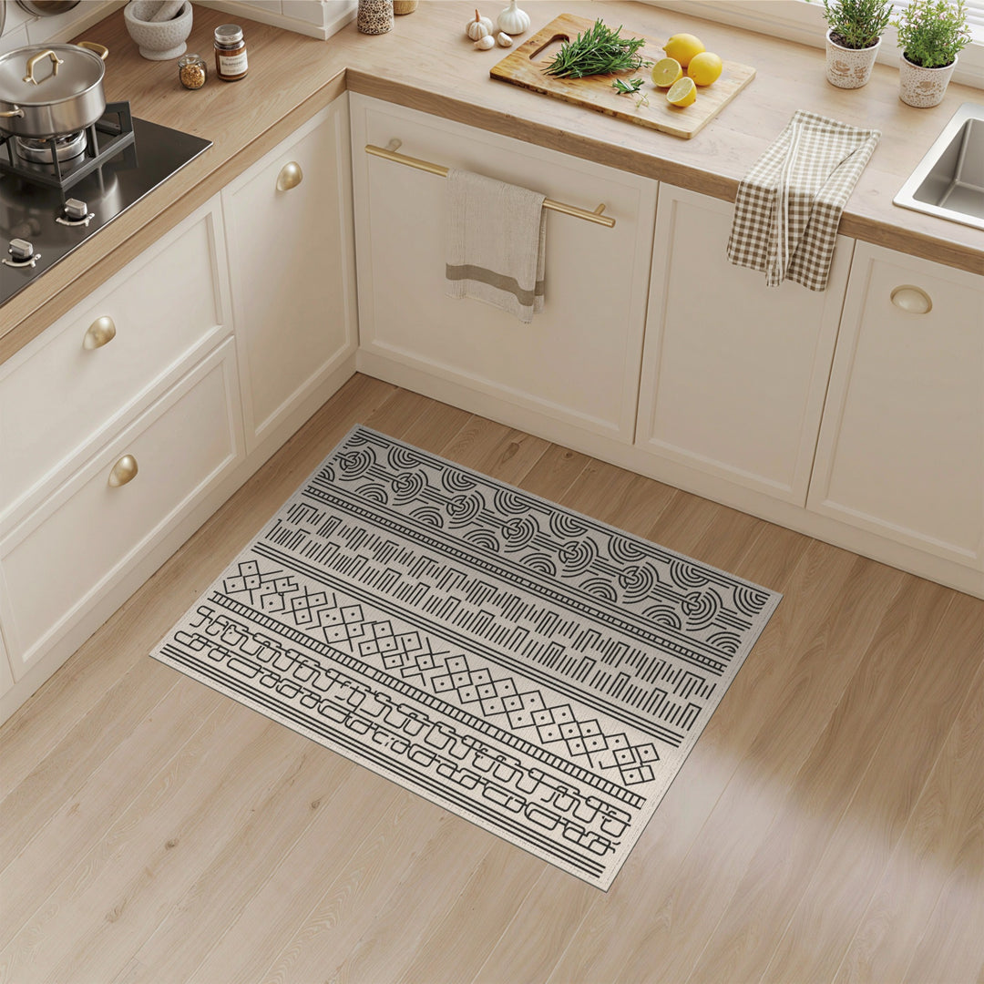 Black White Geometric Striped Area Rug