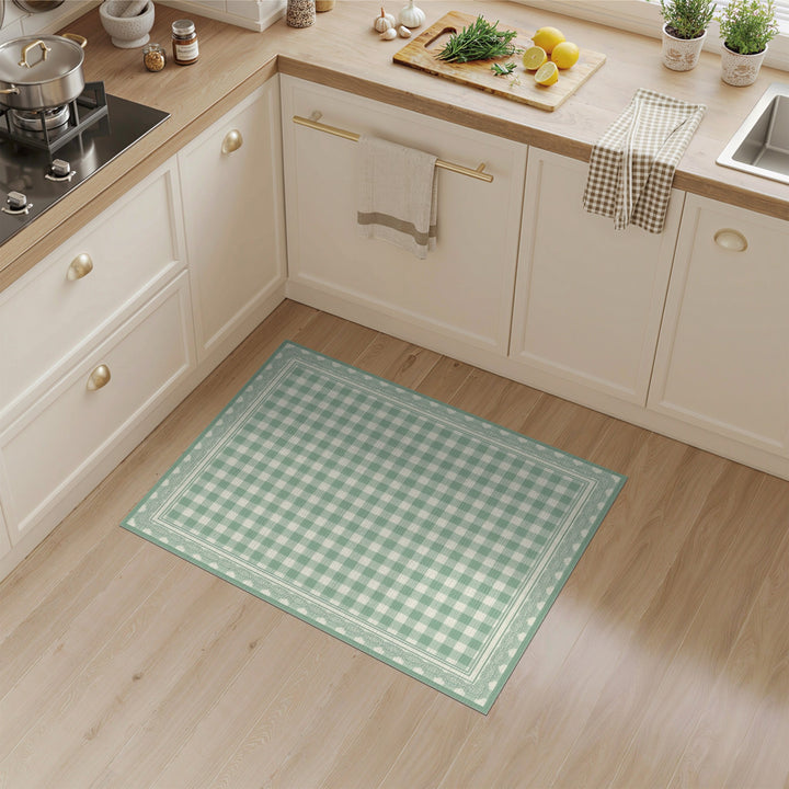 Sage Green Gingham Checkered Area Rug