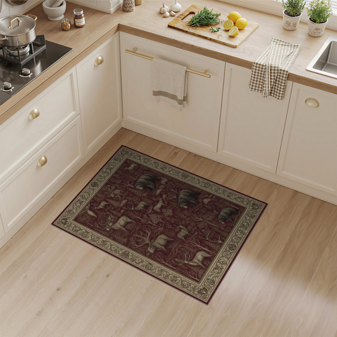 Red Forest Wildlife Area Rug