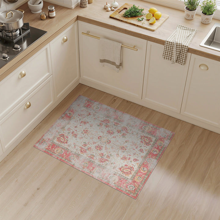 Pink Distressed Vintage Pink Distressed Floral Vintage Area Rug