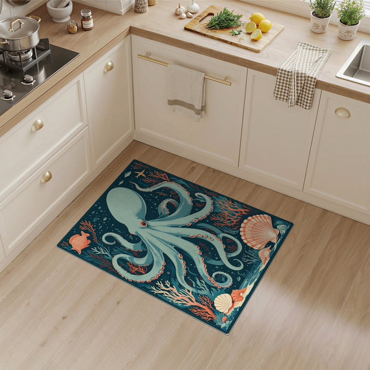 Octopus Teal Coastal Area Rug