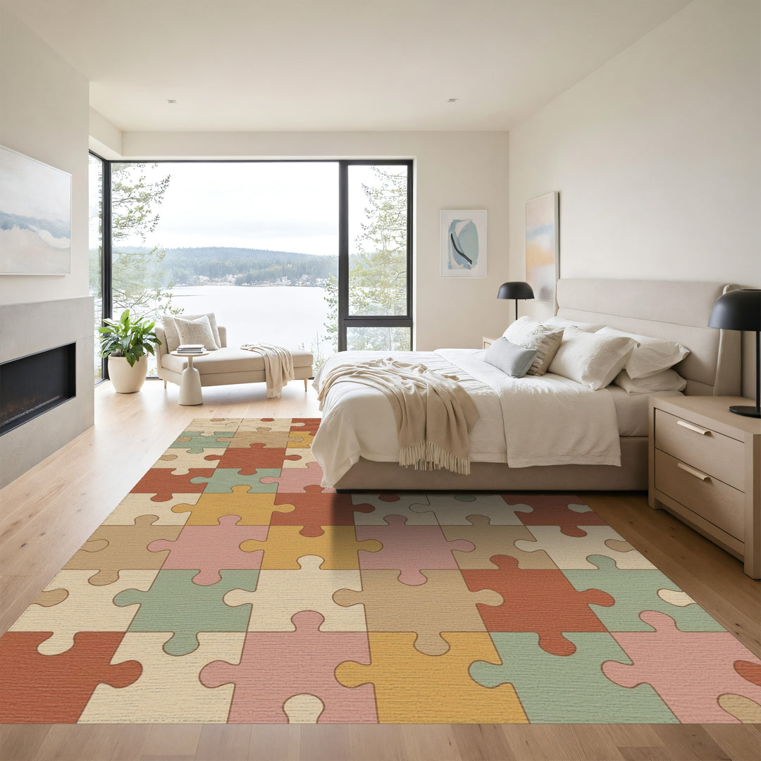 Retro Puzzle Piece Collage Rug
