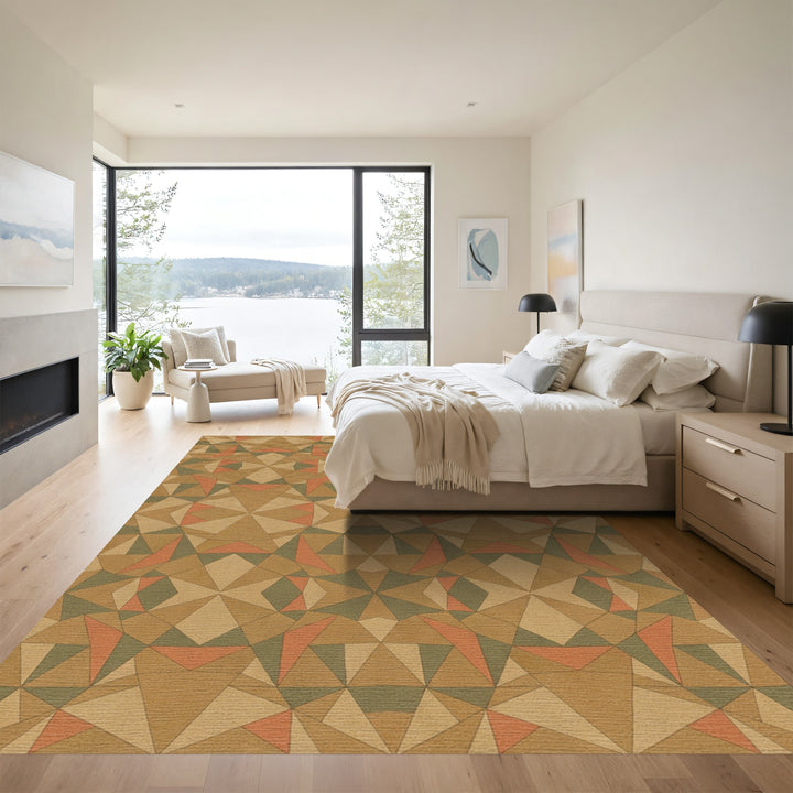 Geometric Earth Tone Interlocking Shapes Rug