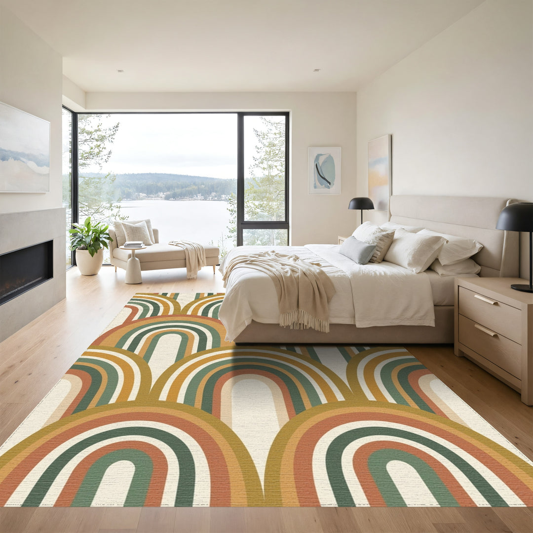 Retro Earthy Tone Arch Rainbow Rug