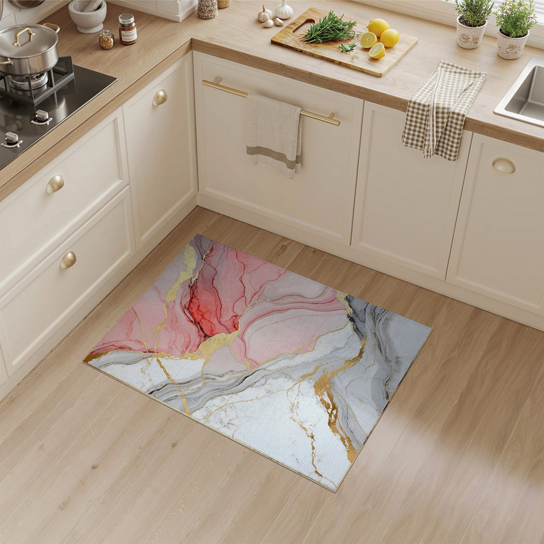 Gold Pink Gold Marble Abstract Area Rug