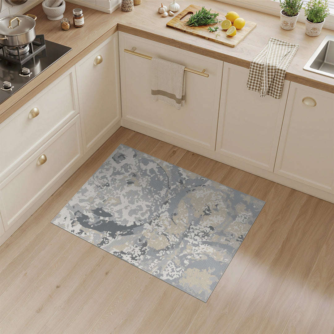 Grey Abstract Washable Area Rug