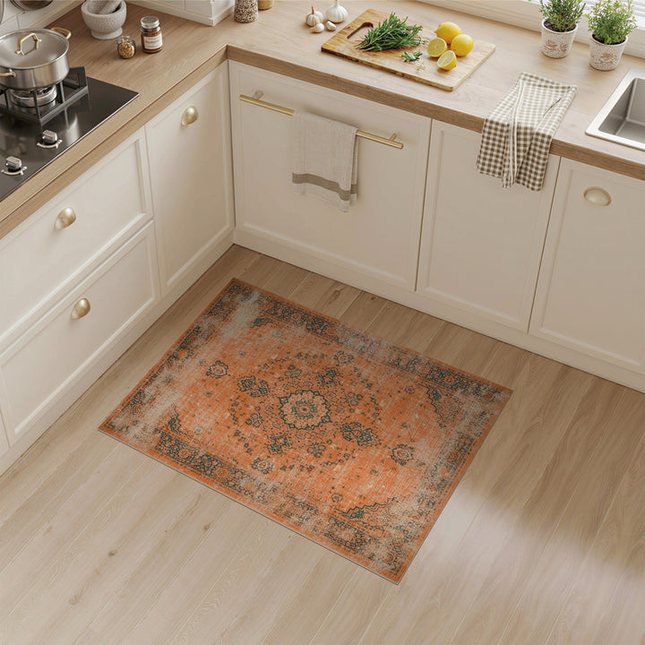 Orange Medallion Orange Distressed Vintage Medallion Area Rug