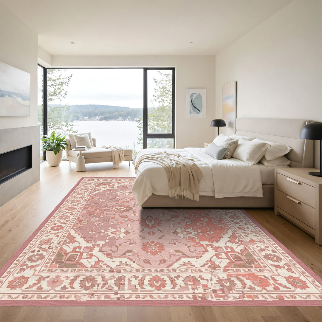 Rose Pink Floral Medallion Palatial Rug