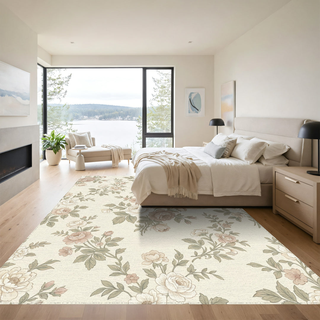 Antique Cream Floral Branch Garland Rug