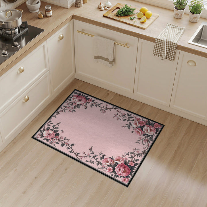 Pink Rose Floral Vintage Area Rug
