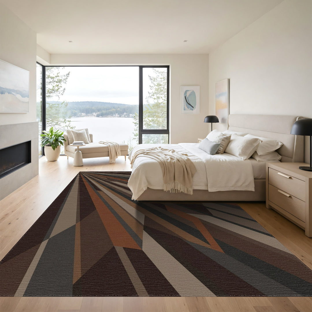 Modern Earthy Tone Geometric Rays Rug