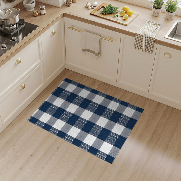 Blue and Teal Navy Checkered Washable Area Rug