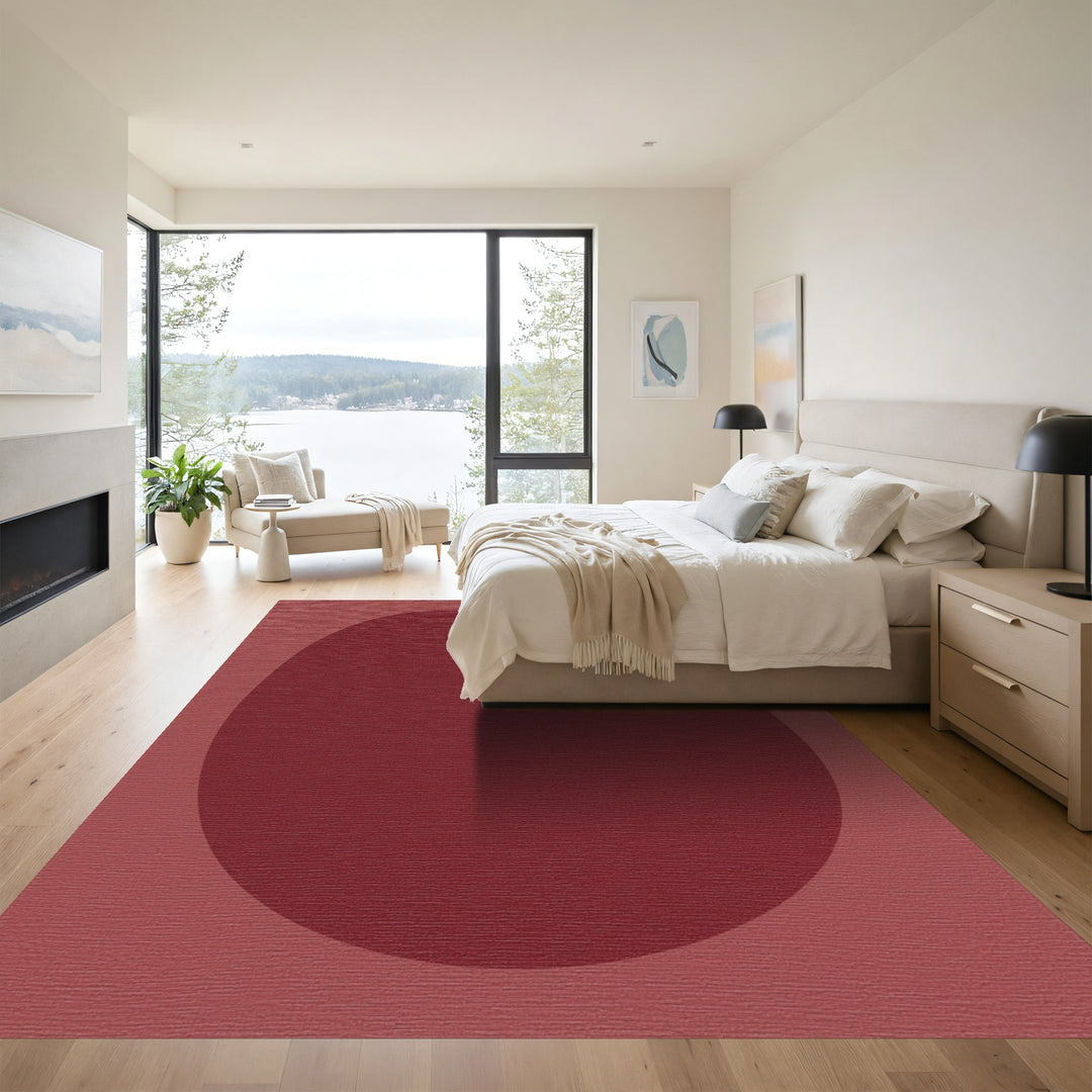 Crimson Egg Shape Abstract Rug