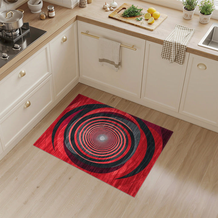 Red Black Concentric Spiral Area Rug