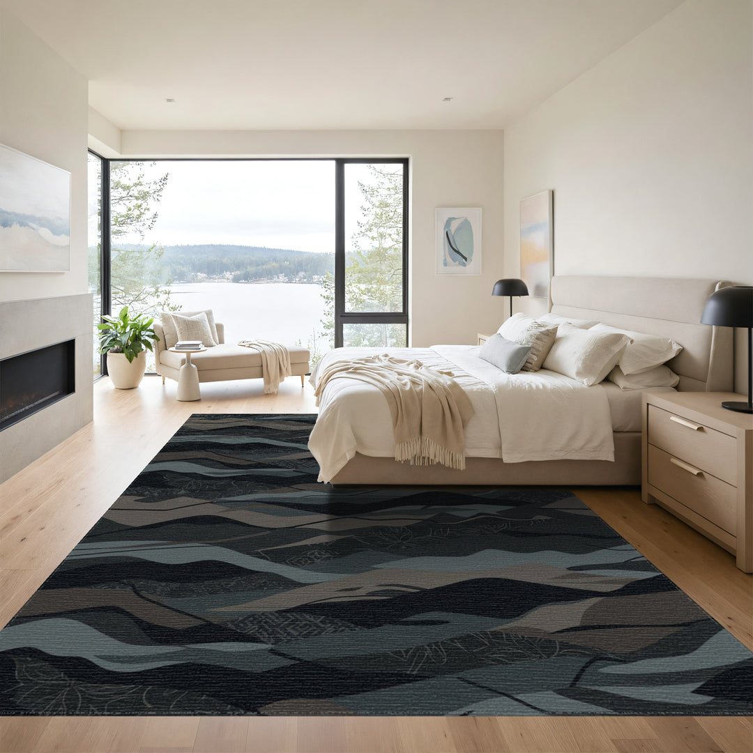 Dark Earthy Tone Layered Landscape Waves Rug