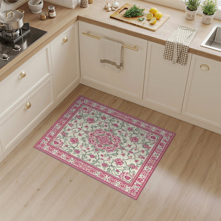 Pink Rose Floral Vintage Area Rug