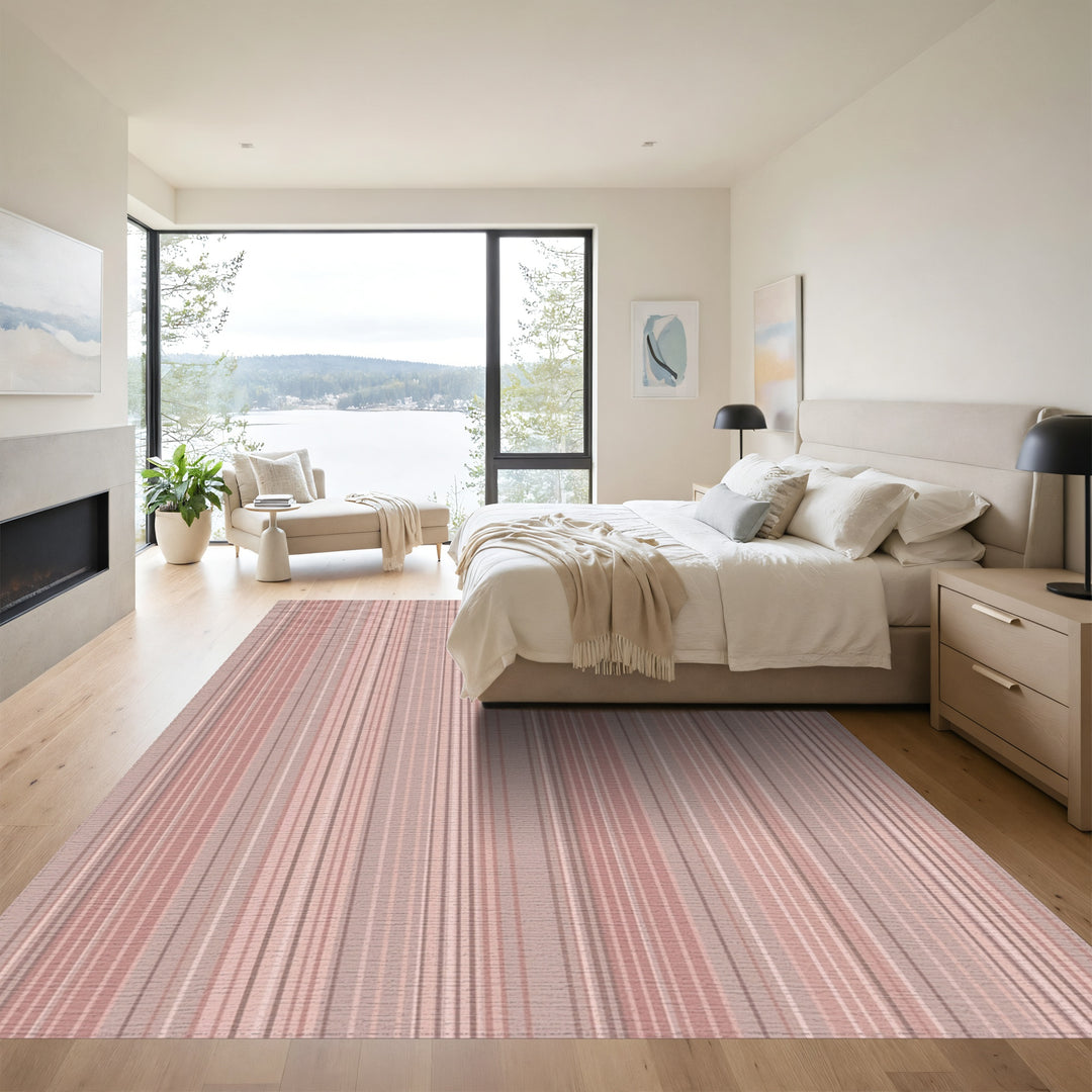 Soft Blush Stripe Textured Rug