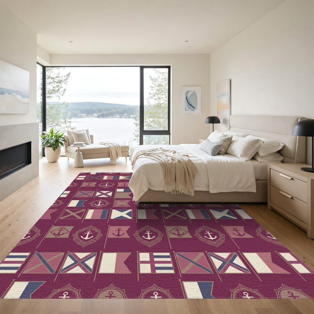 Nautical Flags Crimson Anchor Collage Rug