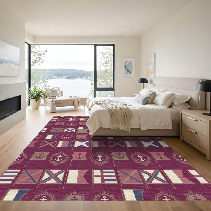 Nautical Flags Crimson Anchor Collage Rug