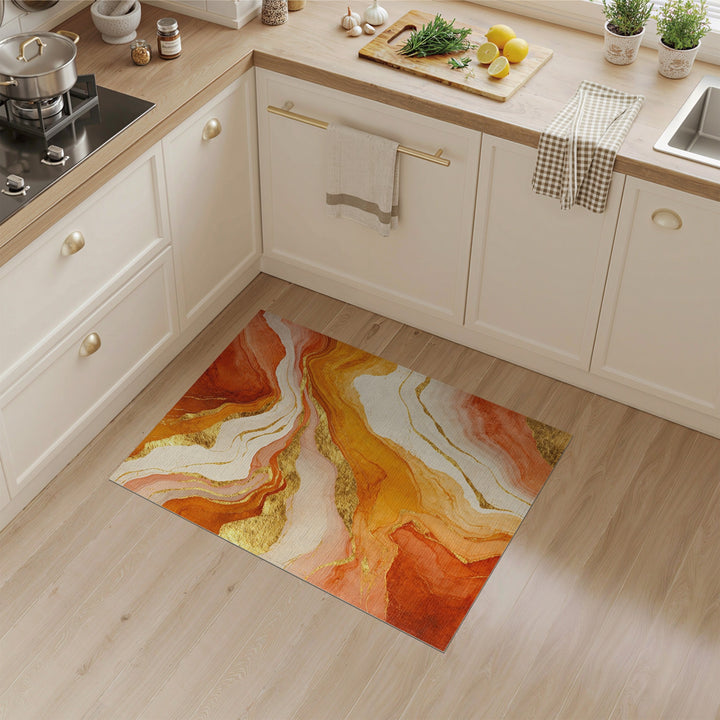 Orange Gold Abstract Marble Area Rug