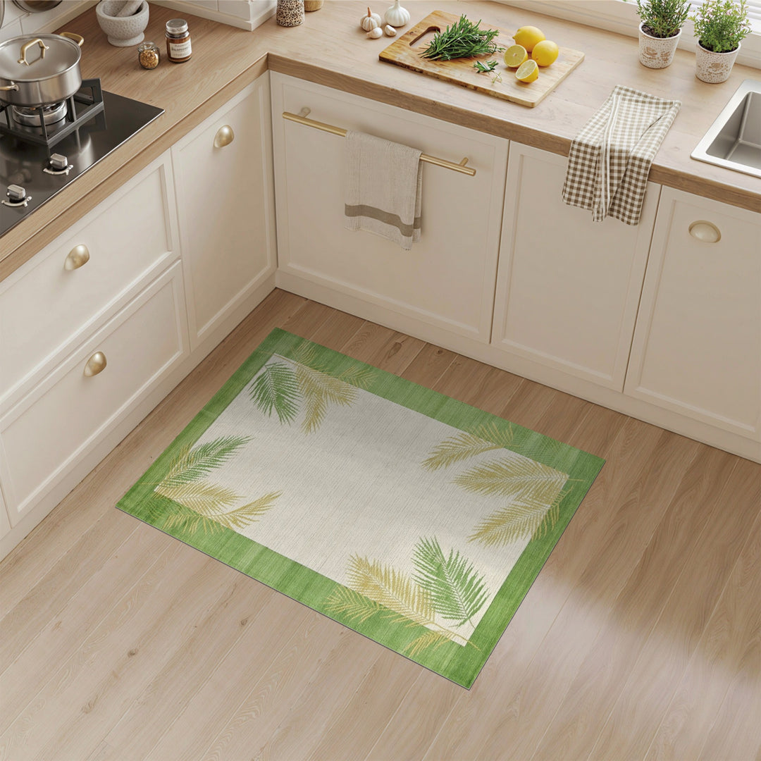 Green Coastal Beach Green Palm Frond Area Rug