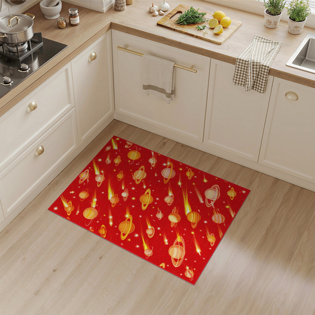 Red Cosmic Planets Kids Area Rug