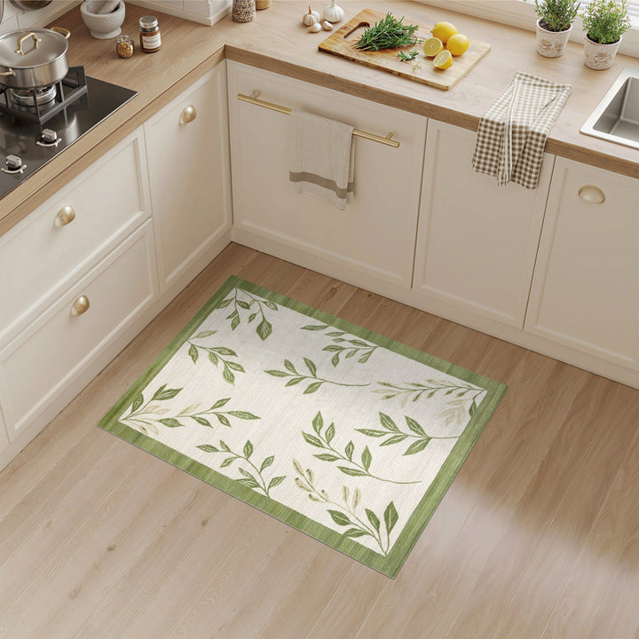 Green Floral Vintage Green Leaf Vine Area Rug