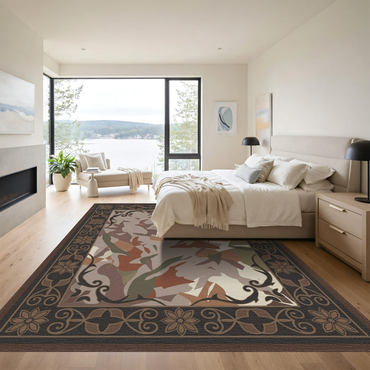 Camouflage Abstract Earthy Tones Border Rug