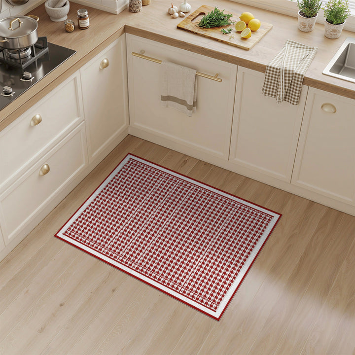 Red Houndstooth Washable Area Rug