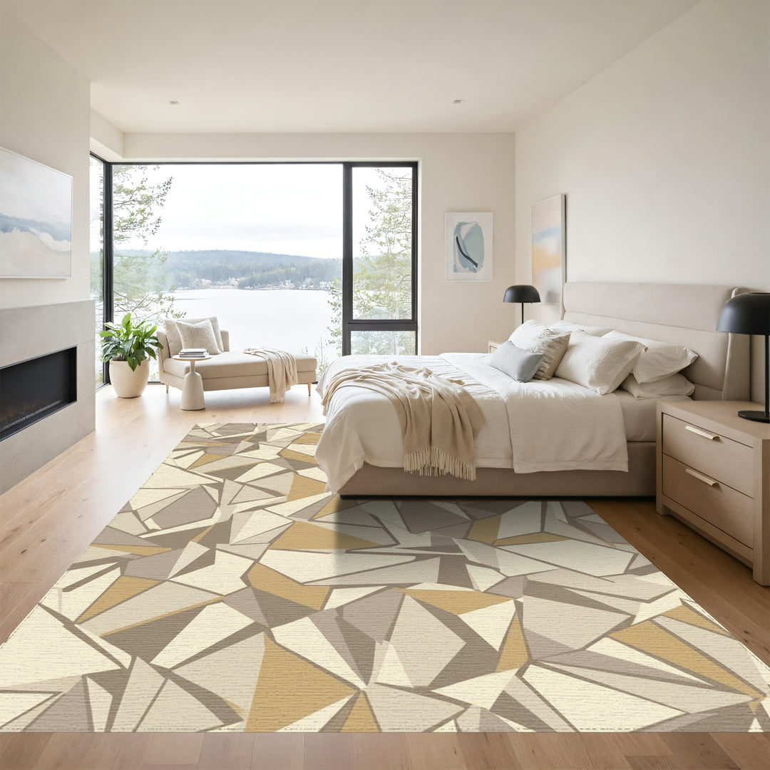 Earthy Geometric Faceted Arrangement Rug