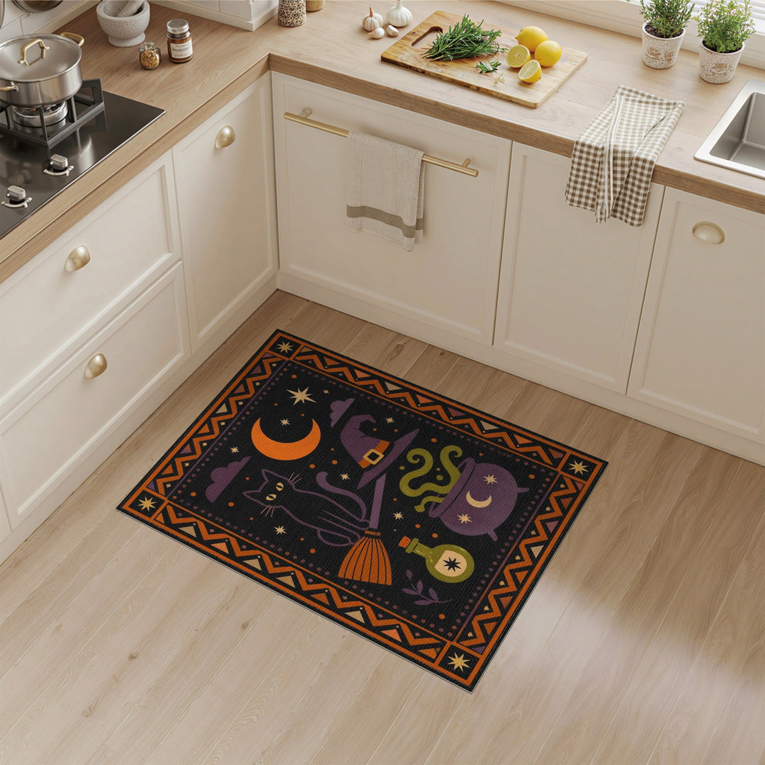 Enchanted Black Cat Witch Halloween Area Rug