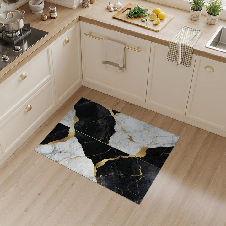 Black and White Black White Marble Gold Area Rug