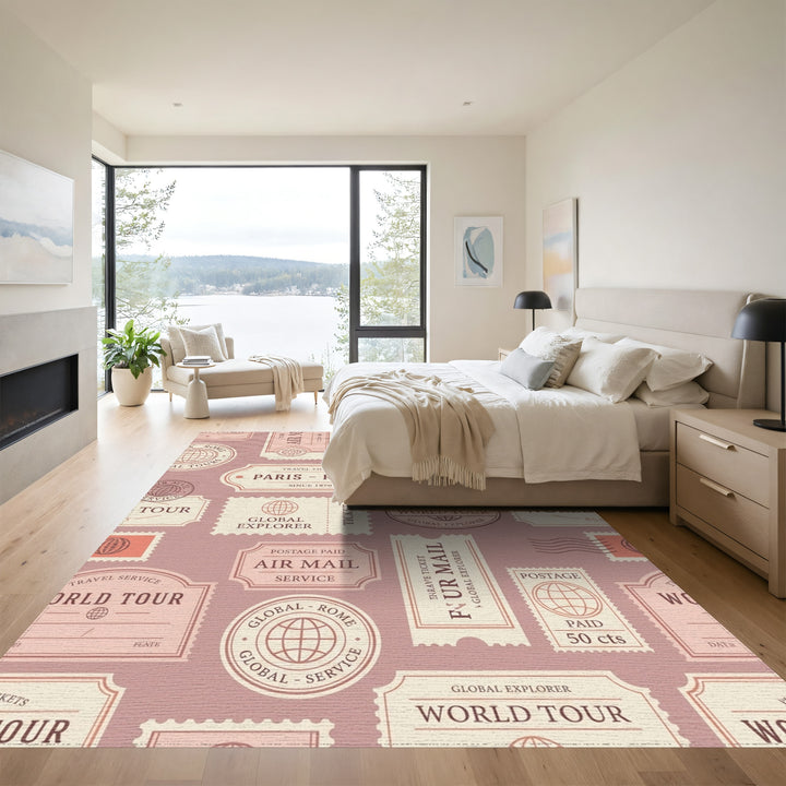 Vintage Travel Ticket Collage Rug