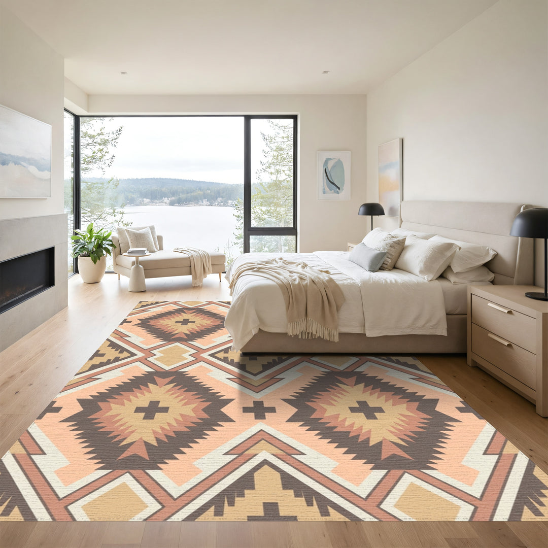 Warm Earthy Diamond Cross Geometric Rug